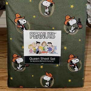 PEANUTS Snoopy Cowboy 4PC Queen SHEETS SET By Berkshire New